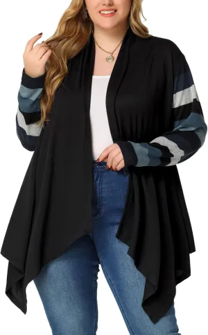 Agnes Orinda Women's Plus Size Cardigan Duster Open Front Long Sleeve Lightweight Stripe Splicing Long Cardigans