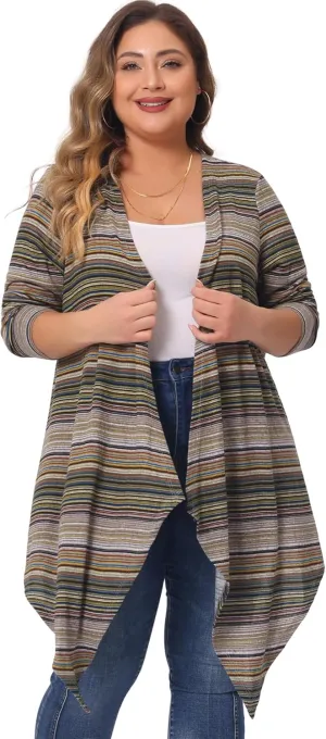 Agnes Orinda Women's Plus Size Cardigans Kimonos Color Block Boho Striped Open Front Cardigan 2024