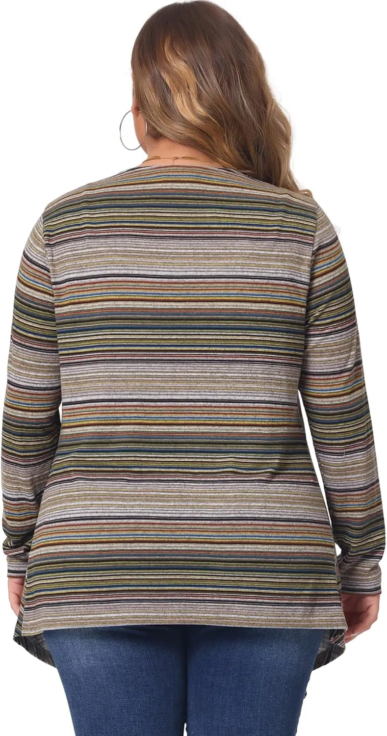 Agnes Orinda Women's Plus Size Cardigans Kimonos Color Block Boho Striped Open Front Cardigan 2024