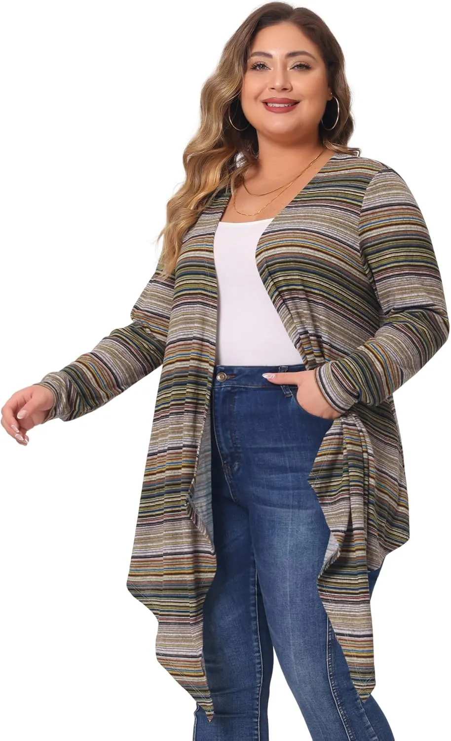 Agnes Orinda Women's Plus Size Cardigans Kimonos Color Block Boho Striped Open Front Cardigan 2024