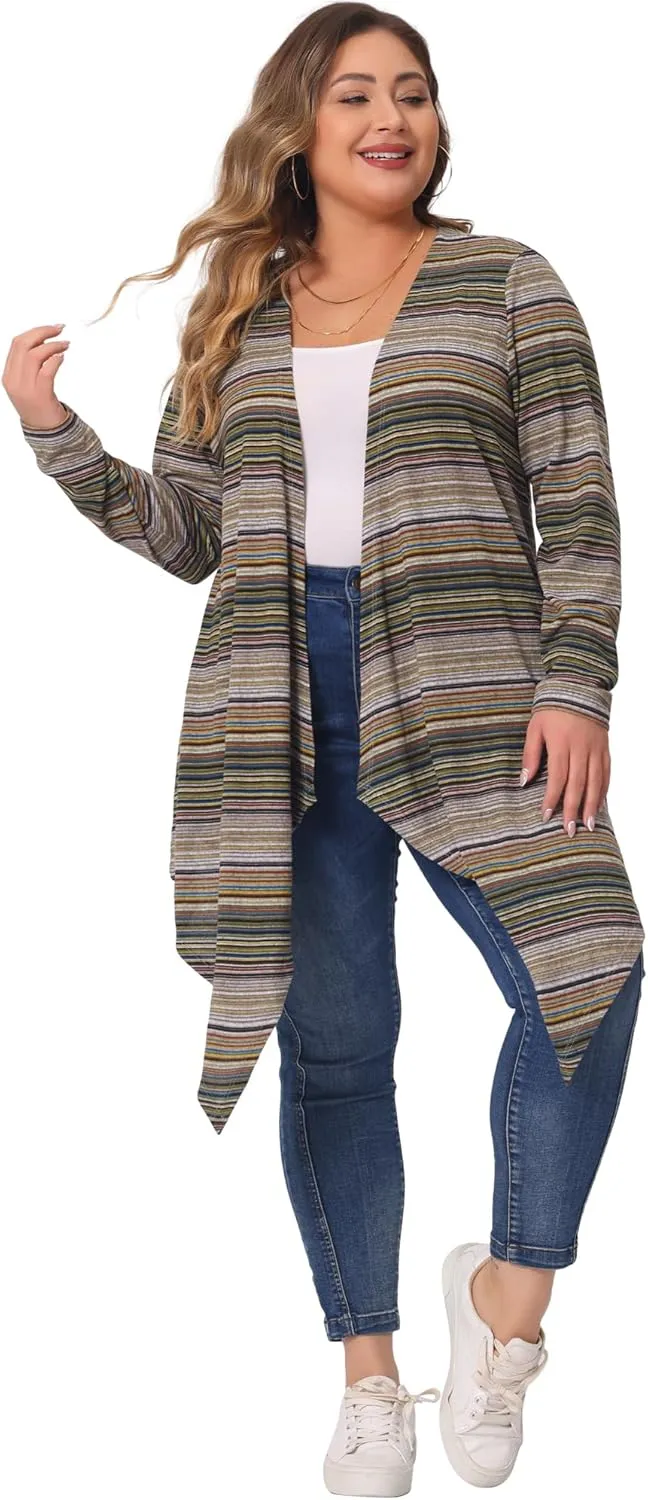 Agnes Orinda Women's Plus Size Cardigans Kimonos Color Block Boho Striped Open Front Cardigan 2024