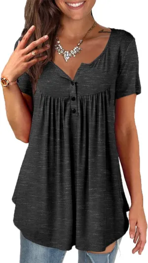 a.Jesdani Womens Summer Plus Size Tunic Tops Short Sleeve Blouses Casual Floral Henley Shirts