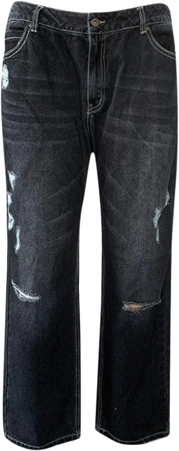 Akivide Loose Distressed Jean for Women Baggy Ripped Straight Leg Mid Waist Boyfriend Denim Pants