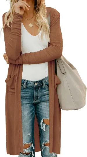 Alaster Queen Women's Hooded Long Cardigans Open Front Long Sleeve Lightweight Cardigan for Women with Pockets