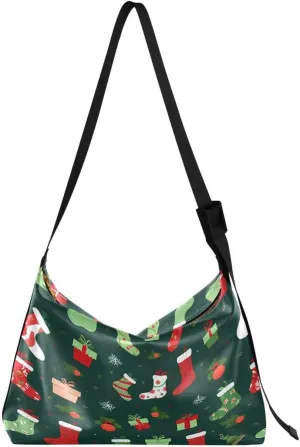 ALAZA Color Green Socks Snowflake Christmas Women's Leather Hobo Handbag Shoulder Bag Crossbody Casual Large Tote Bag Purse