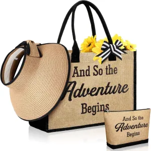 Aliceset 3 Pcs Beach Bags Gift Set for Women Canvas Tote Bag Wedding Handbags for Summer Bridal Shower Travel