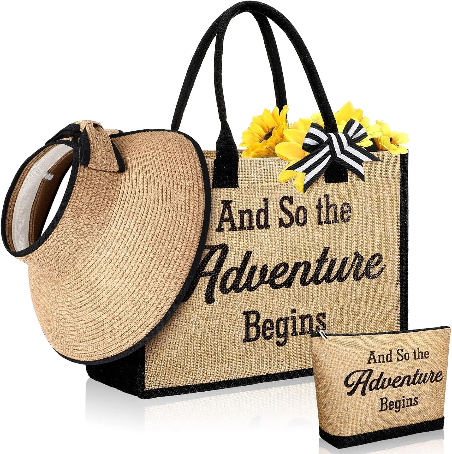 Aliceset 3 Pcs Beach Bags Gift Set for Women Canvas Tote Bag Wedding Handbags for Summer Bridal Shower Travel