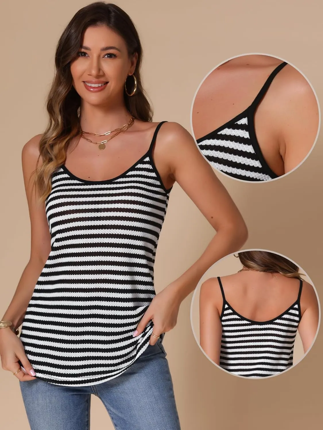 Allegra K Striped Tank Top for Women's Summer Casual Camisole Sleeveless Spaghetti Strap Tops