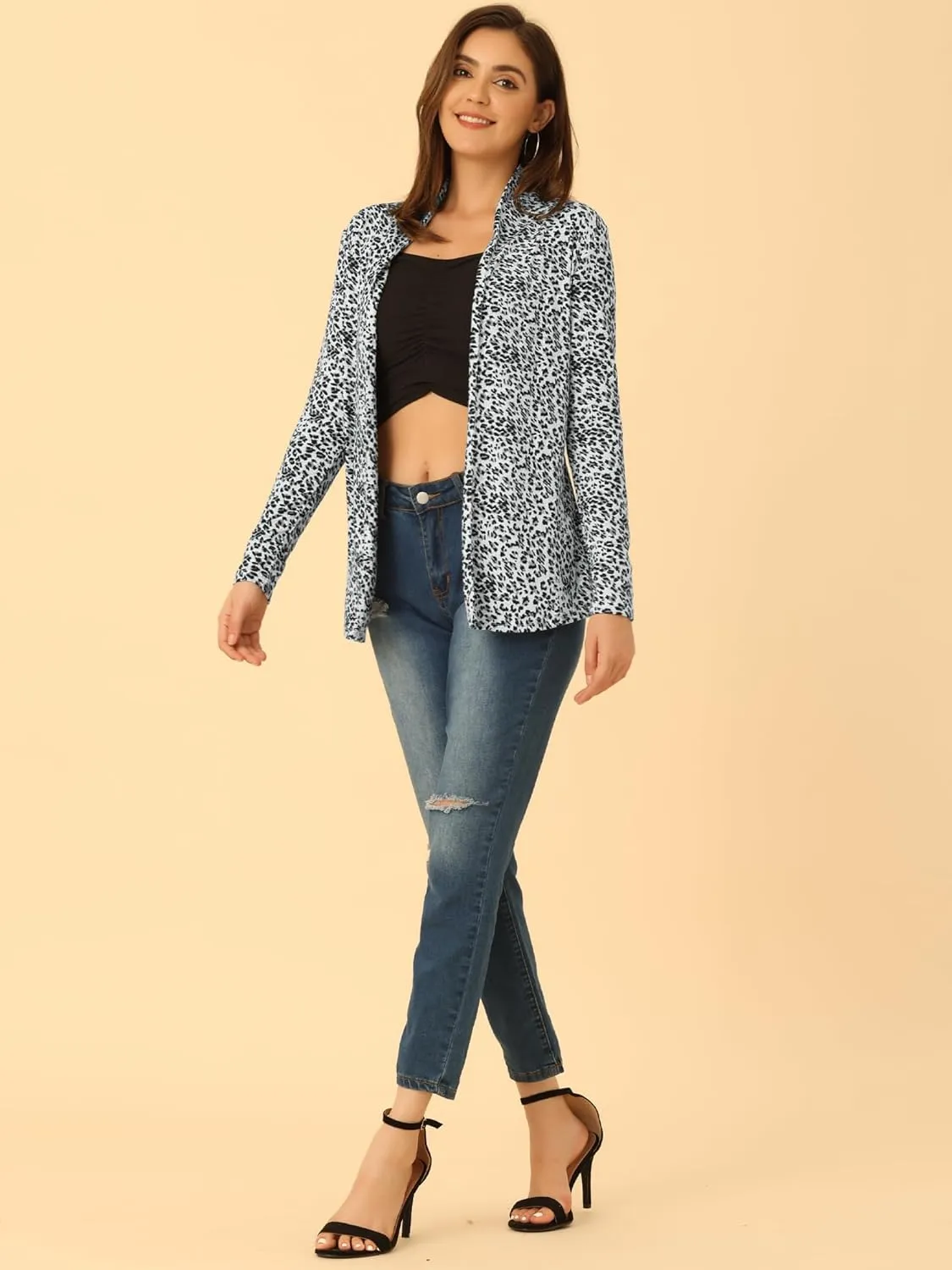 Allegra K Women's Long Sleeves Cardigans Shawl Collar Open Front Christmas Straight Knit Cardigan