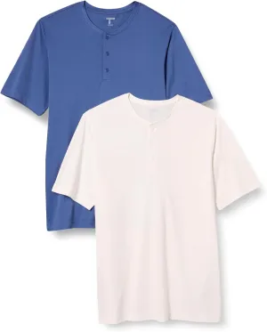 Amazon Essentials Henley Shirts for Men, Short Sleeve, Quick-Dry Jersey, Regular-Fit, 2-Pack