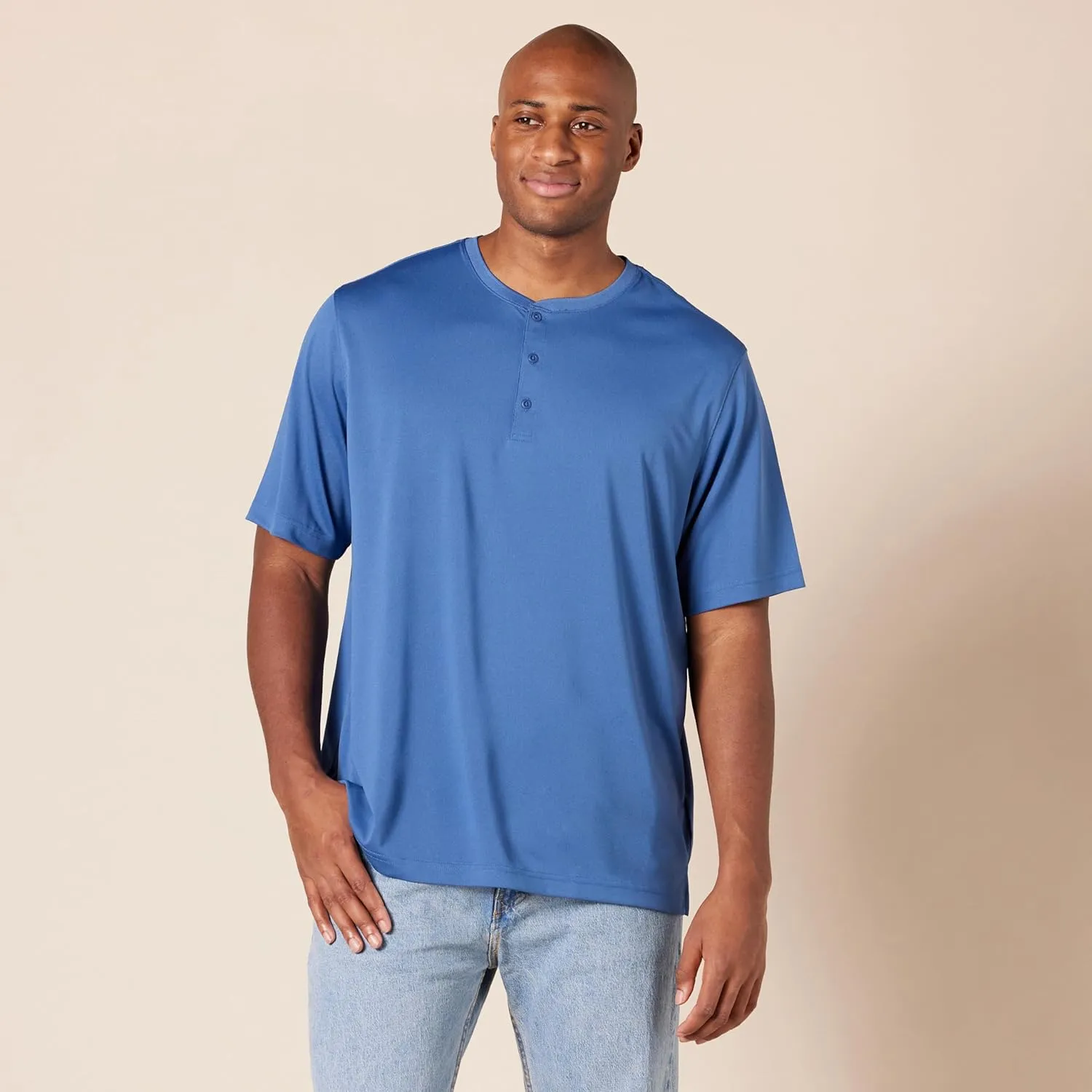 Amazon Essentials Henley Shirts for Men, Short Sleeve, Quick-Dry Jersey, Regular-Fit, 2-Pack