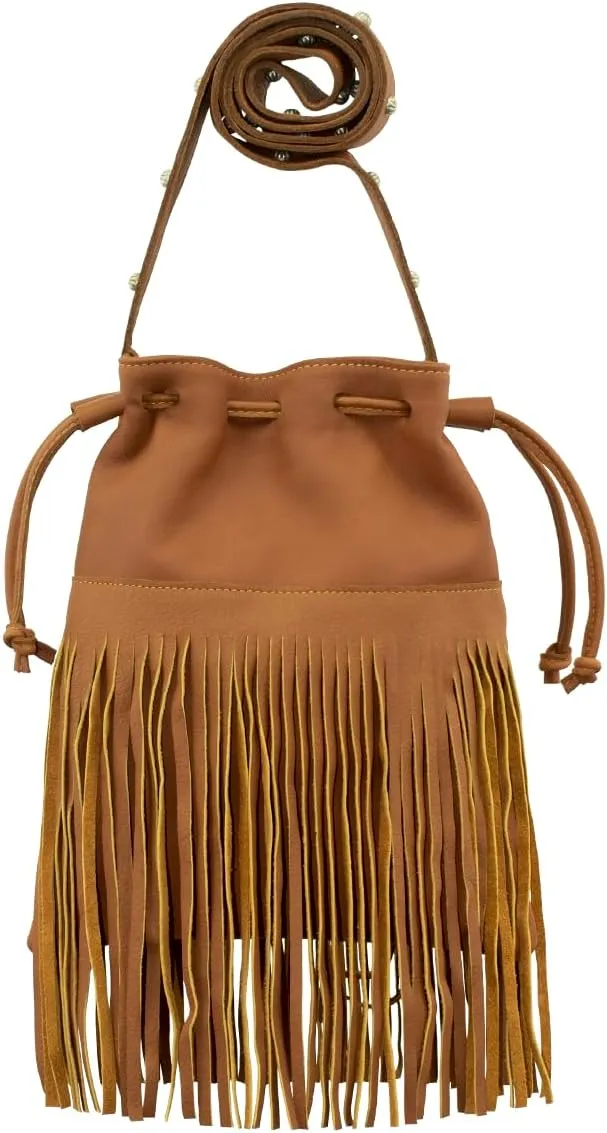 American West Leather Bucket Crossbody With Fringe For Women