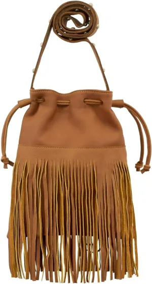 American West Leather Bucket Crossbody With Fringe For Women