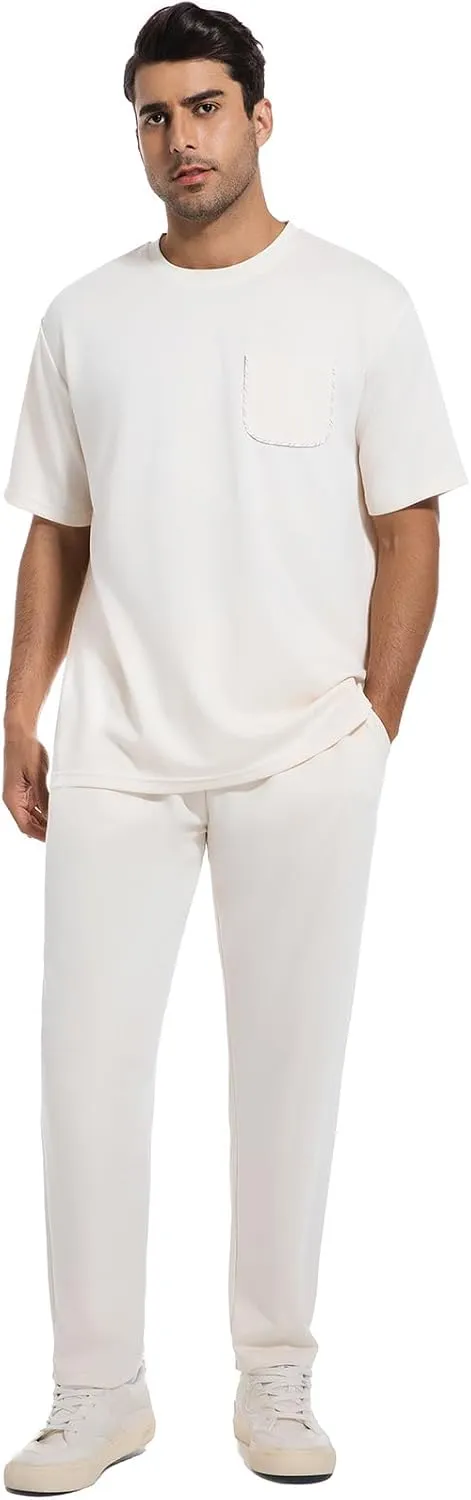 ANOTWENER Men's Tracksuit 2 Piece Sets Summer Outfits for Men Casual Short Sleeve Shirt and Pants Set