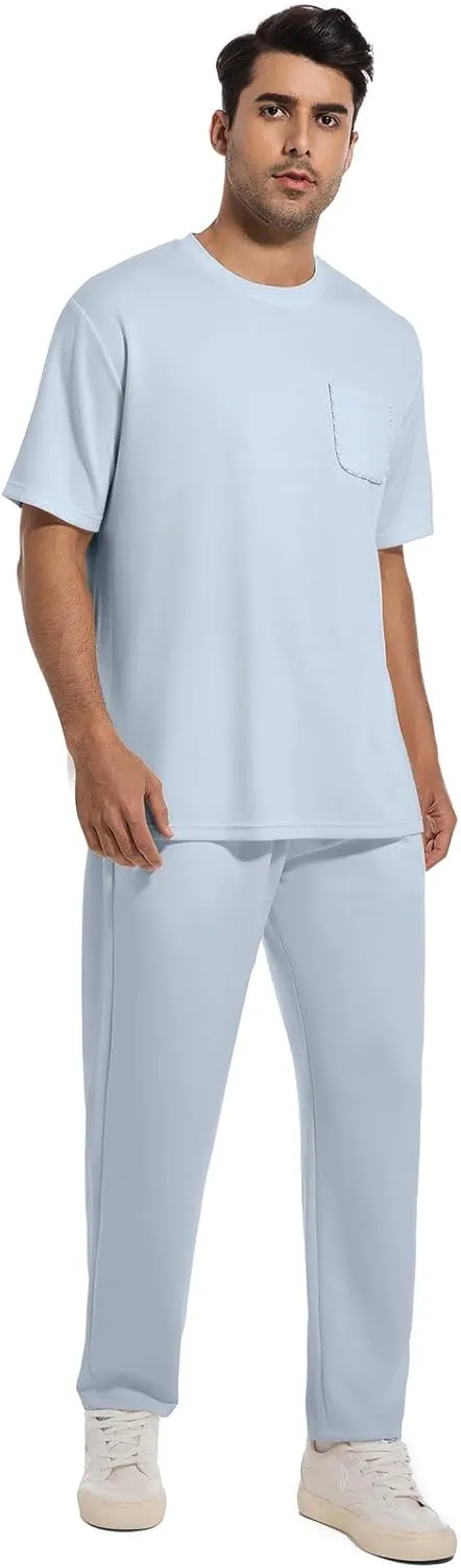 ANOTWENER Men's Tracksuit 2 Piece Sets Summer Outfits for Men Casual Short Sleeve Shirt and Pants Set