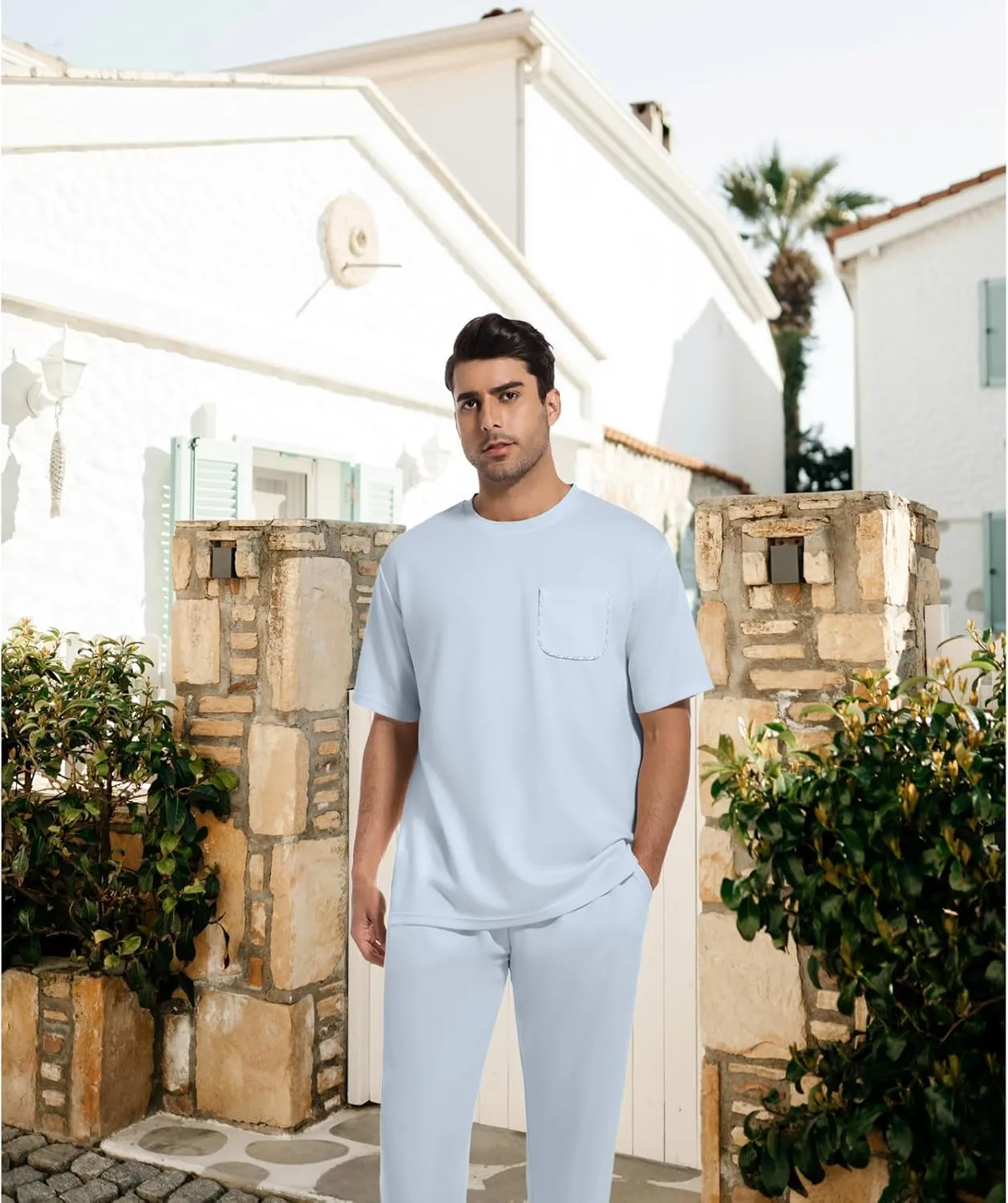 ANOTWENER Men's Tracksuit 2 Piece Sets Summer Outfits for Men Casual Short Sleeve Shirt and Pants Set