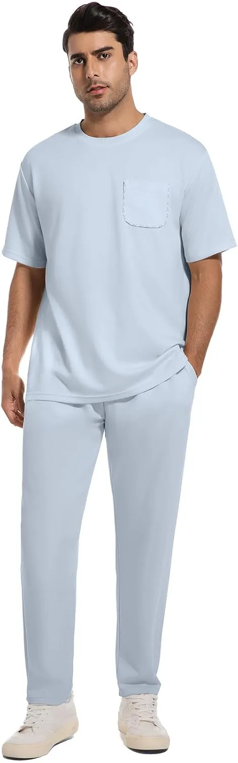 ANOTWENER Men's Tracksuit 2 Piece Sets Summer Outfits for Men Casual Short Sleeve Shirt and Pants Set