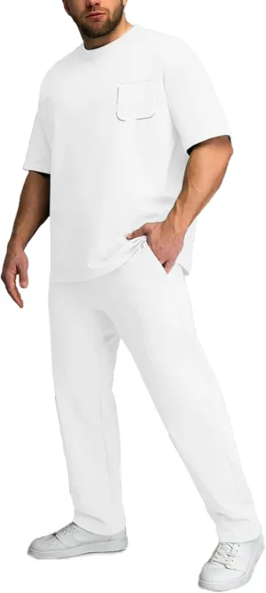 ANOTWENER Men's Tracksuit 2 Piece Sets Summer Outfits for Men Casual Short Sleeve Shirt and Pants Set
