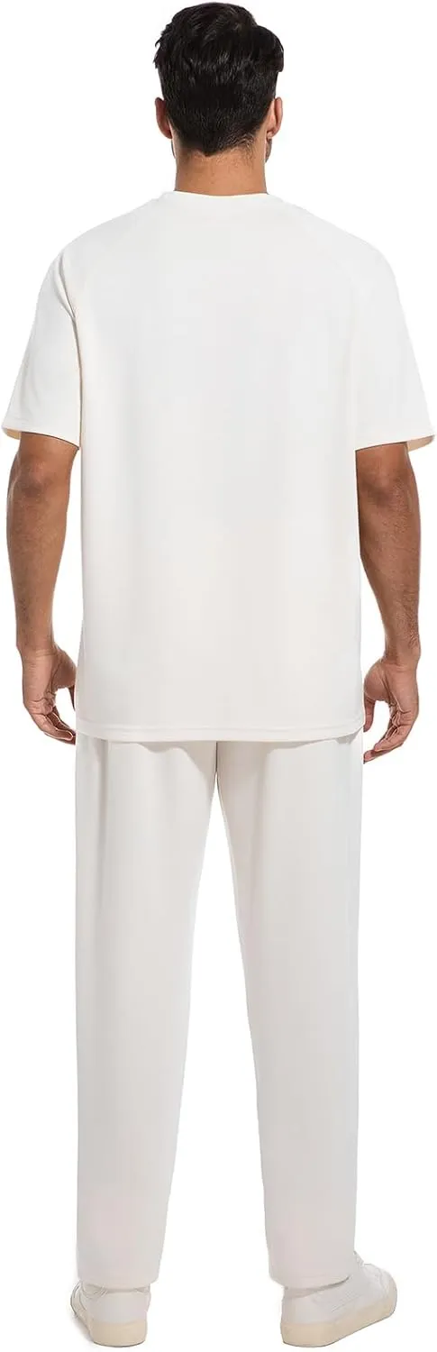 ANOTWENER Men's Tracksuit 2 Piece Sets Summer Outfits for Men Casual Short Sleeve Shirt and Pants Set