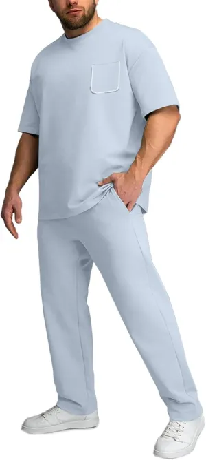 ANOTWENER Men's Tracksuit 2 Piece Sets Summer Outfits for Men Casual Short Sleeve Shirt and Pants Set