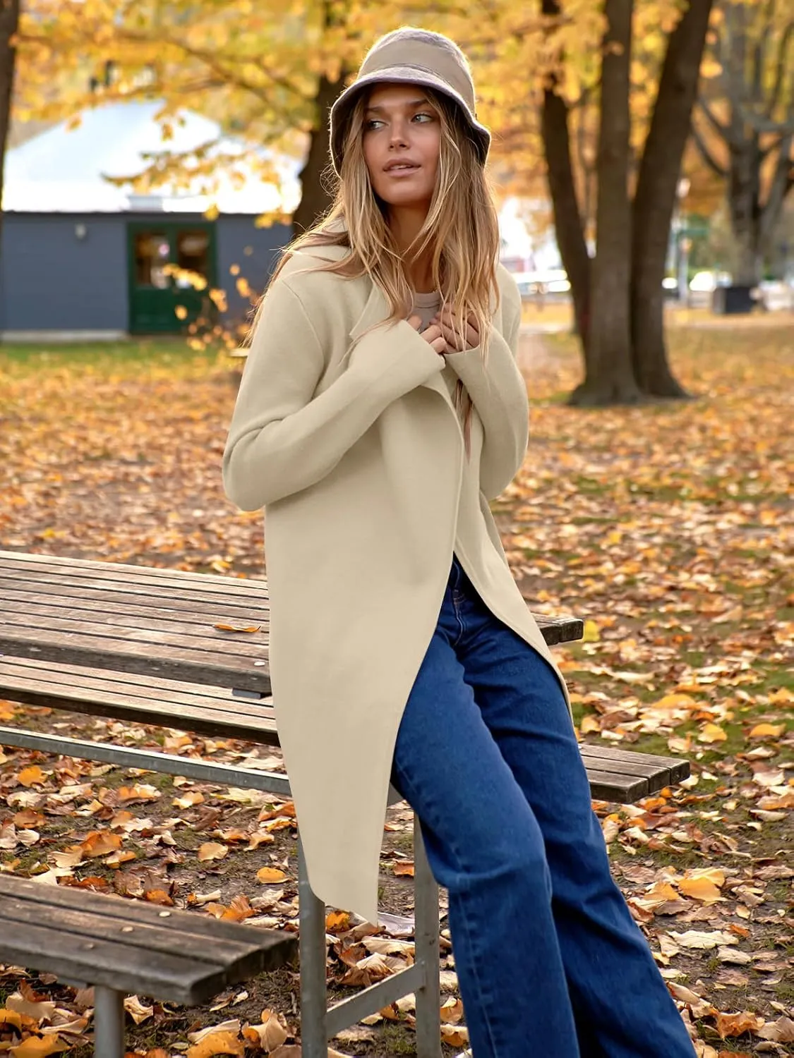 ANRABESS Women's Cardigans Sweater 2024 Casual Lapel Open Front Knit Warm Wool Coatigan Jacket Long Blazer Coat