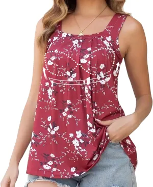 ANYFITTING Tank Top with Built in Bras Women Padded Flowy Loose Camisole Shirt Square Neck Sewn in Medium Support Wide Strap