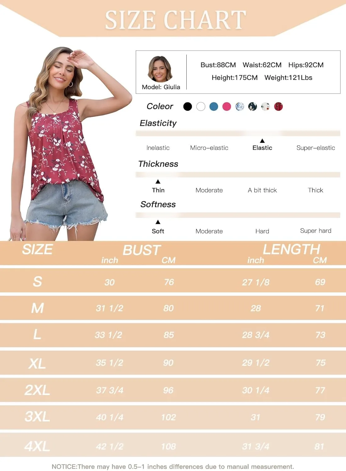 ANYFITTING Tank Top with Built in Bras Women Padded Flowy Loose Camisole Shirt Square Neck Sewn in Medium Support Wide Strap