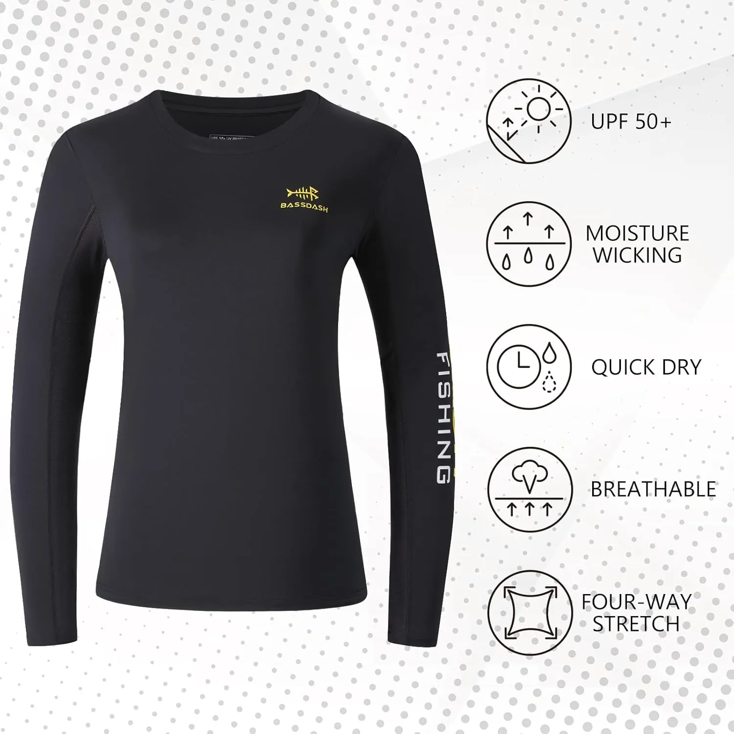 BASSDASH Womens UPF 50  UV Sun Protection Long Sleeve Shirts Quick Dry T-Shirt for Fishing Hiking Kayaking