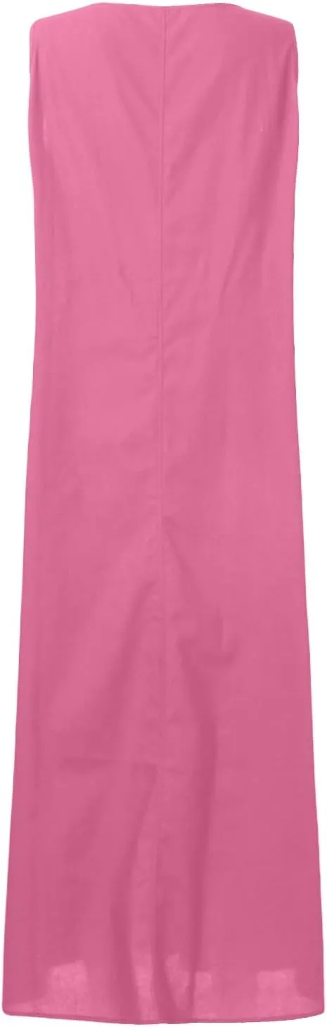 BAXLIMEK Maxi Dresses for Women,2023 Spring Summer Trendy Plain Cotton Linen Dress,Casual Boho Plus Size Beach Dress