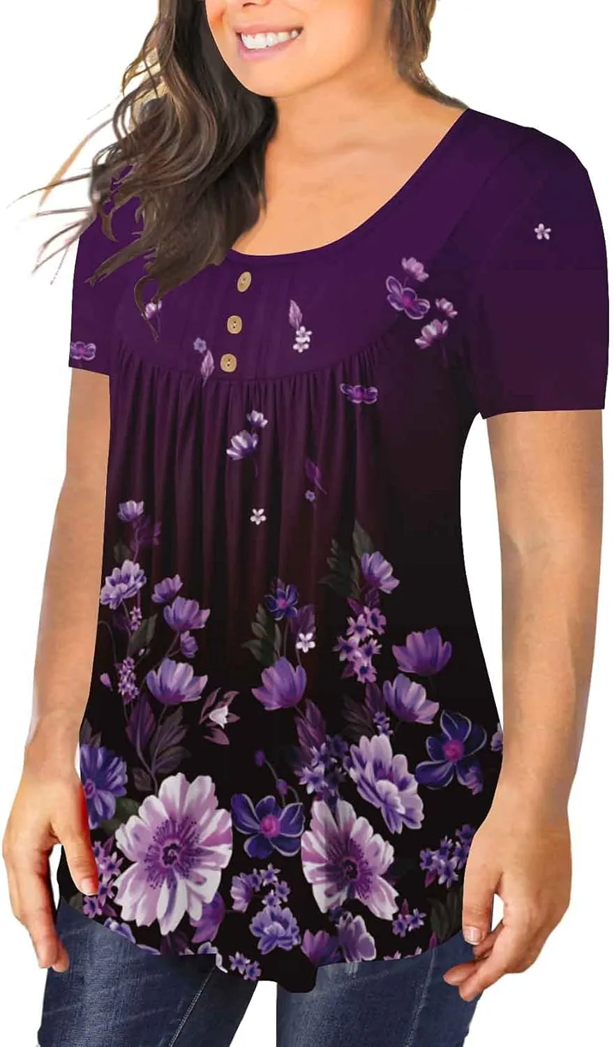 BeadChica Plus Size Tunic Tops For Leggings Casual Flowy Tshirts Ruched Blouses For Women