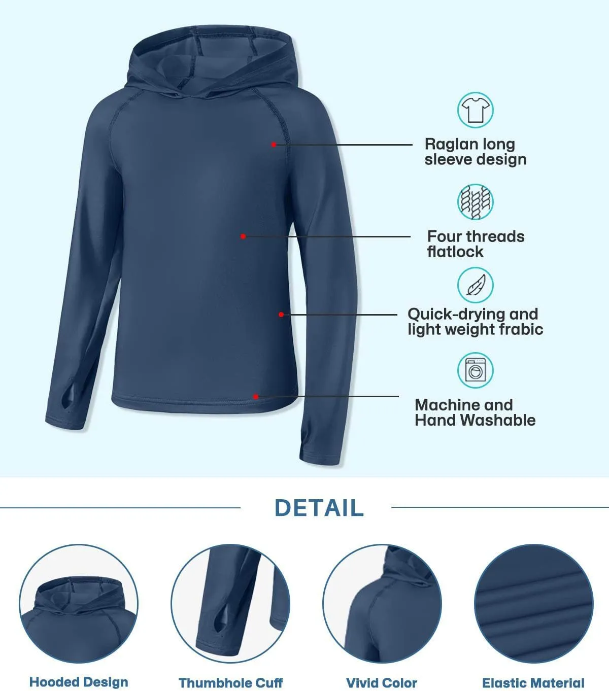 BesserBay Boys Sun Protection Hooded Long Sleeve Rashguard Shirt 1-14 Years