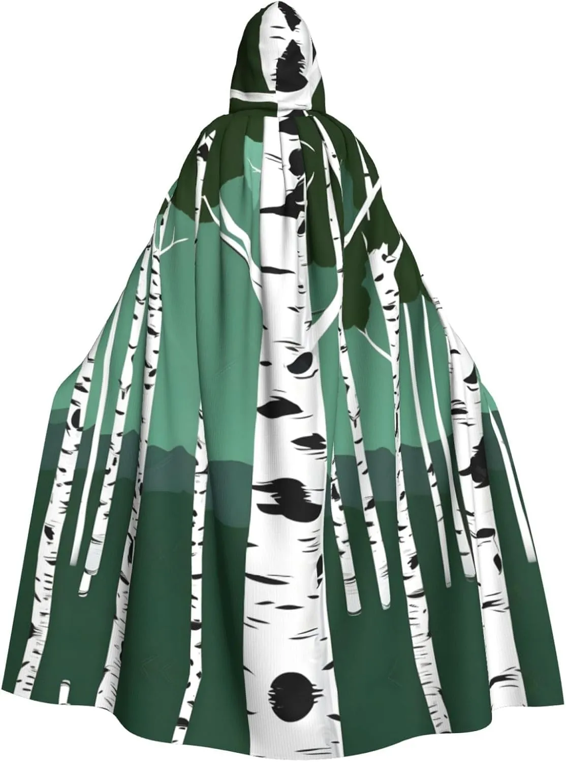 Birch Trees Print Variety Hooded Cloak For Halloween Carnival Cosplay And Themed Parties Cloak