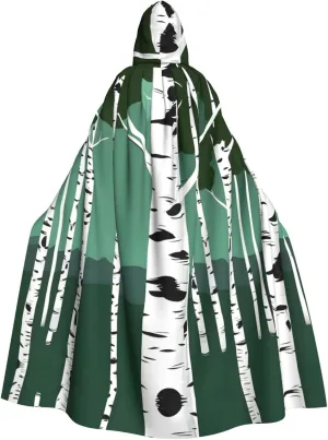 Birch Trees Print Variety Hooded Cloak For Halloween Carnival Cosplay And Themed Parties Cloak