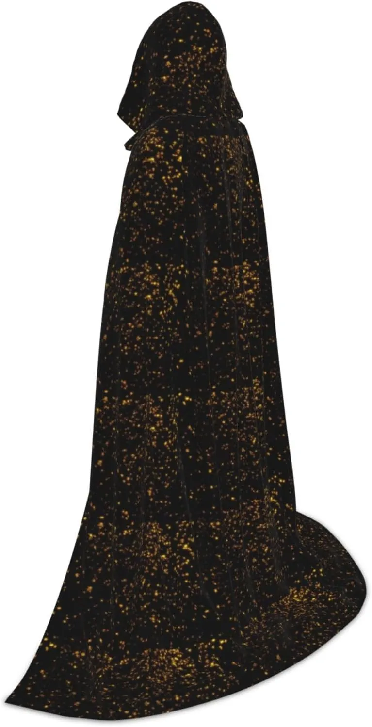 Black And Gold Wallpaper Print Halloween Hooded Cloak Full Length Cape With Hood For Men And Women For Carnival