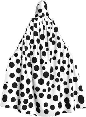 Black And White Polka Dot Pattern Halloween Adult Hooded Cloak - Perfect for Halloween, Cosplay, and Theme Parties