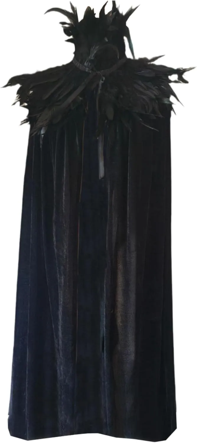 Black Cloak, 70.9 in Full-Length Halloween Witch Cloak, Mysterious Black Halloween Cloak, Unisex Horrifying Witch Cape for Halloween Costumes