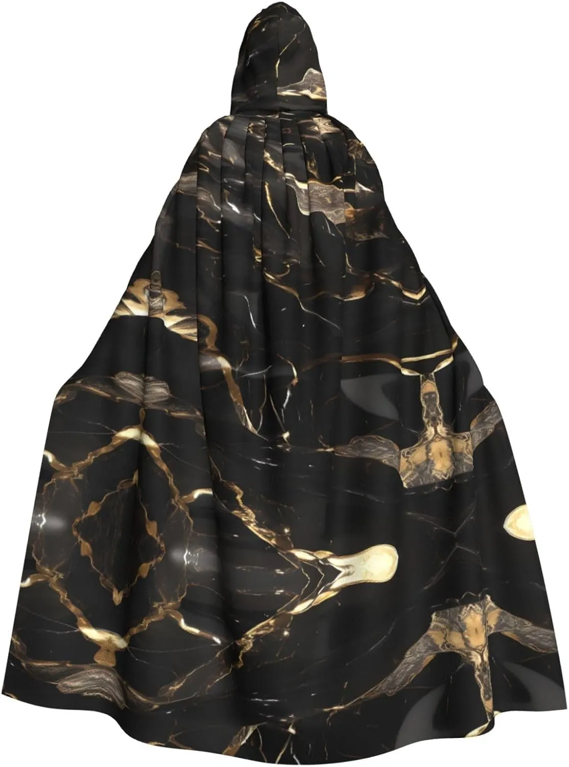 Black Gold Marble Print Variety Hooded Cloak For Halloween Carnival Cosplay And Themed Parties Cloak