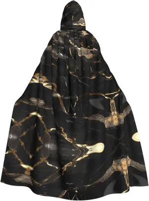 Black Gold Marble Print Variety Hooded Cloak For Halloween Carnival Cosplay And Themed Parties Cloak
