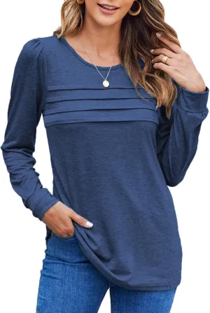 Bluetime Long Sleeve Shirts for Women 2024 Fall Fashion Tunic Tops for Leggings Pleated Front Dressy Casual Blouses