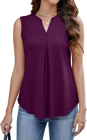 Bluetime Womens Tank Tops Loose Fit Trendy Dressy Casual Summer Shirts Pleated V Neck Sleeveless Blouses (S-3XL)