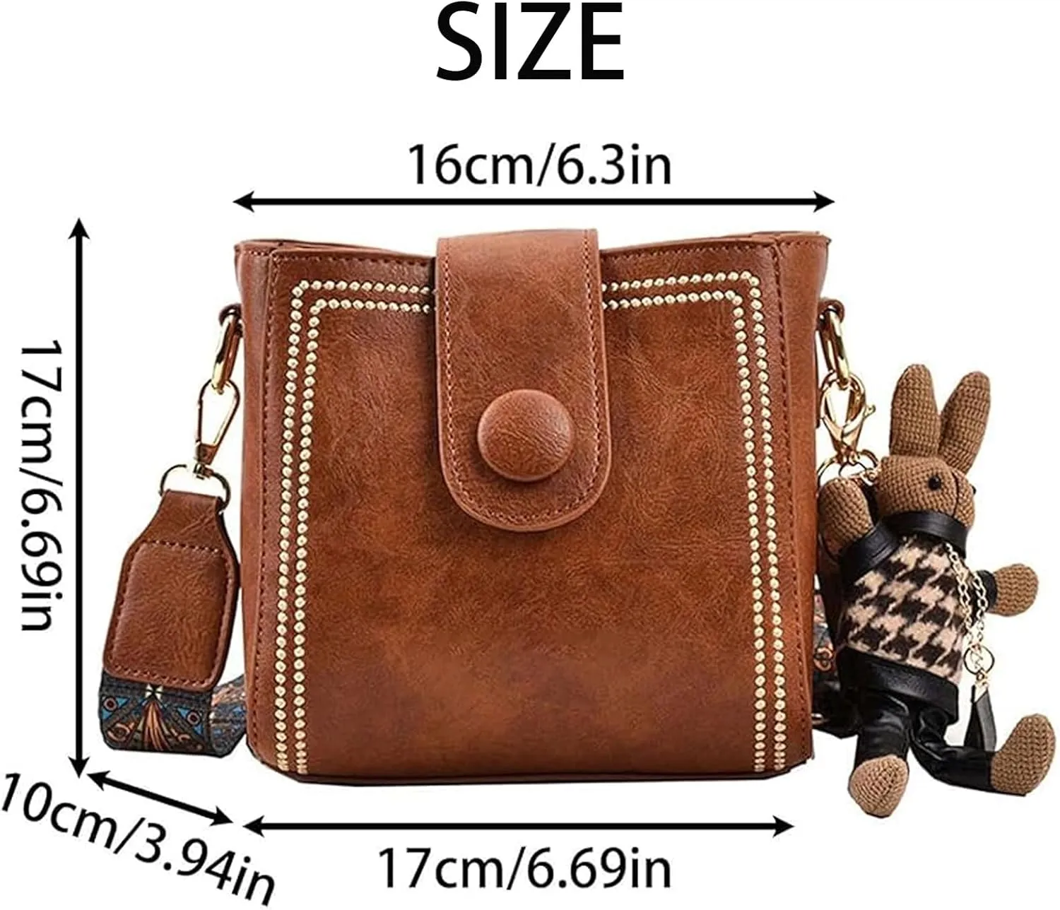 Bootara Bucket Bag, Bootara Women's Vintage Bunny Charm Bucket Bag, Convertible Shoulder/Crossbody