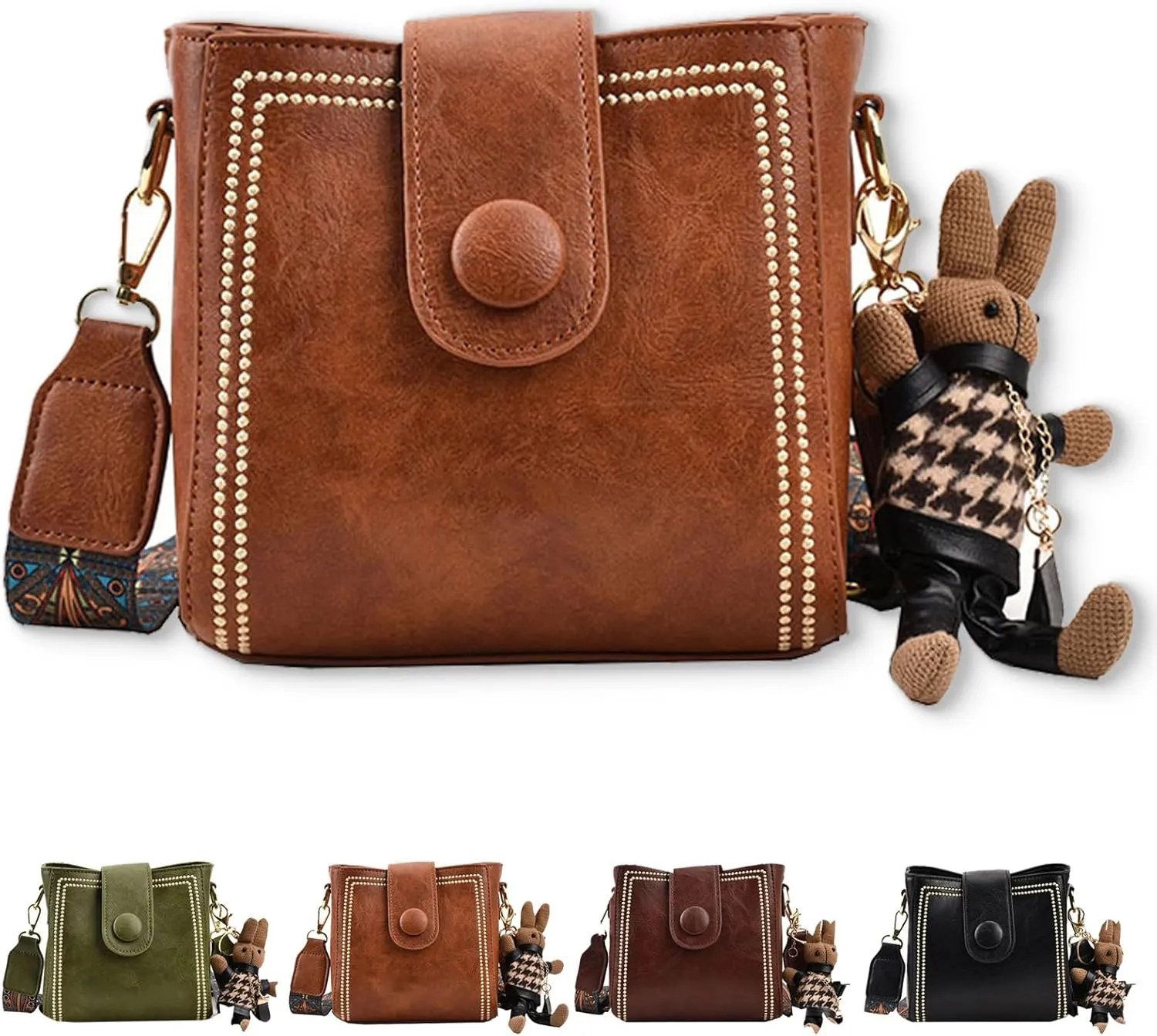 Bootara Bucket Bag, Bootara Women's Vintage Bunny Charm Bucket Bag, Convertible Shoulder/Crossbody