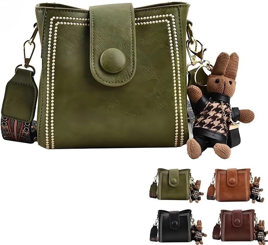 Bootara Bucket Bag, Vintage Crossbody Bag With Adjustable Wider Shoulder Strap, with Cute Rabbit Pendant