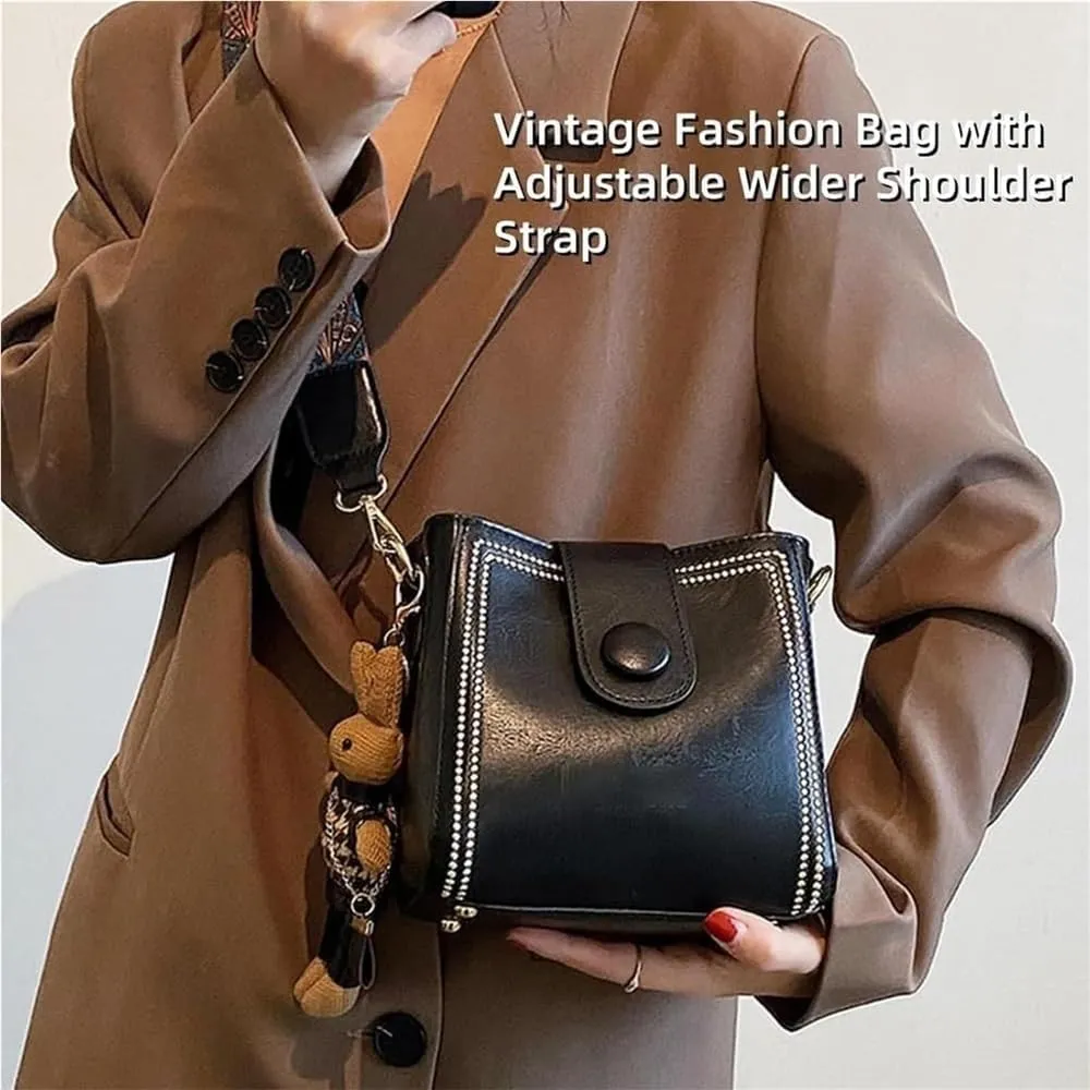 Bootara Bucket Bag, Vintage Crossbody Bag With Adjustable Wider Shoulder Strap, with Cute Rabbit Pendant