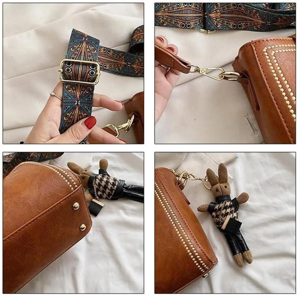 Bootara Bucket Bag, Vintage Fashion Bag with Adjustable Wider Shoulder Strap, Cute Mini, with Cute Rabbit Pendant