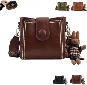 Bootara Bucket Bag, Vintage Fashion Bag with Adjustable Wider Shoulder Strap, Cute Mini, with Cute Rabbit Pendant