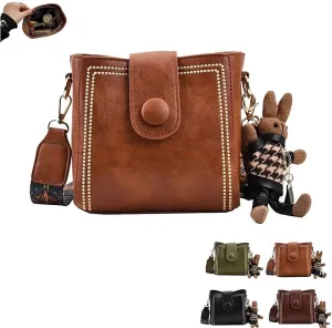 Bootara Bucket Bag, Vintage Fashion Bag with Adjustable Wider Shoulder Strap, Cute Mini, with Cute Rabbit Pendant