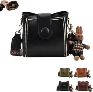 Bootara Bucket Bag, Vintage Fashion Bag with Adjustable Wider Shoulder Strap, Cute Mini, with Cute Rabbit Pendant
