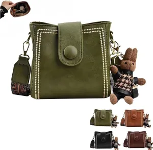 Bootara Bucket Bag, Vintage Fashion Bag with Adjustable Wider Shoulder Strap, Cute Mini, with Cute Rabbit Pendant