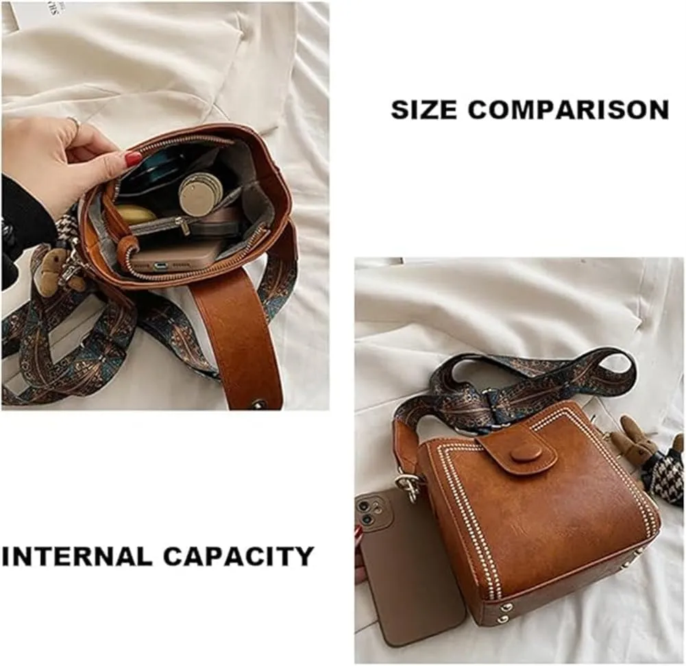 Bootara Bucket Bag, Women's Bunny Charm Bucket BagConvertible Shoulder Crossbody, Adjustable Wide Strap, Rabbit Pendant